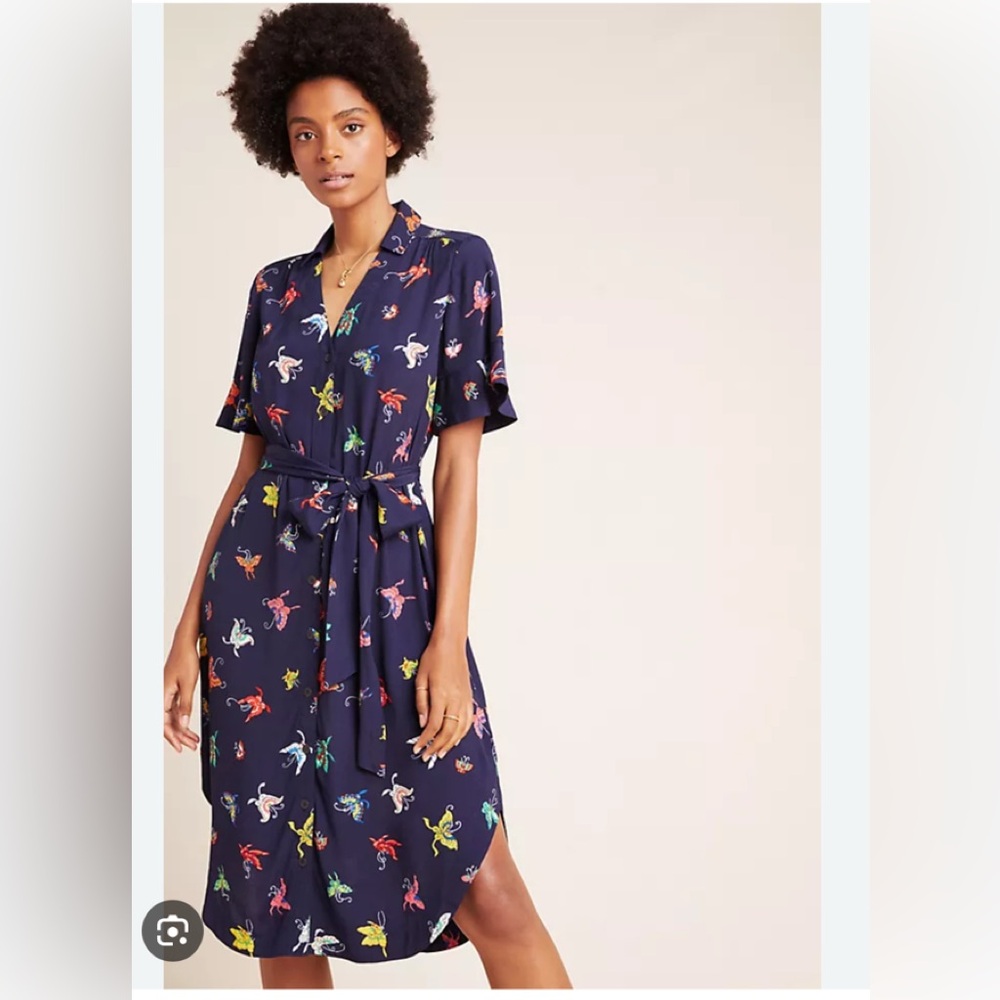Anthropologie Maeve Navy Dress with Colorful Floral Accents